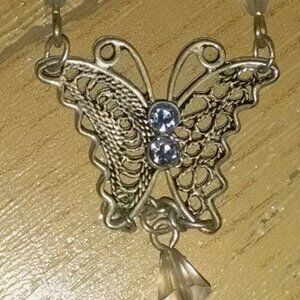 Girls butterfly necklace with beads and rhinestones, adjustable